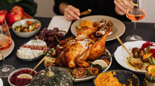 roasted turkey on white ceramic plate